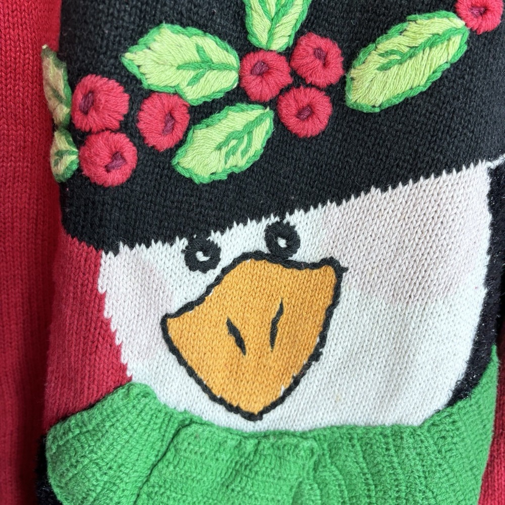 The Quacker Factory Christmas Sweater 2X Plus Penguin Red Graphic Kitsch Festive - Picture 13 of 13